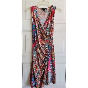 Lauren Ralph Lauren Slim Colorful Paisley Faux Wrap Dress Sleeveless Petite SM